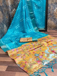 2024 Kalamkari Designer Coton Saree Vêtements indiens et pakistanais Vêtements de fête et de fête de couleur vive - Product Image 4