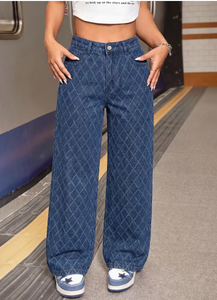 Jeans de Mezclilla de Cintura Alta y Pierna Recta para Mujer, Marca TRIBON SPORTS, Sin Elasticidad, Casuales, Verano, Lavado Medio, Tejido Sencillo y Liso - Product Image 3
