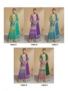 ชุดชาราร่าพร้อมผ้าคลุมไหล่ ดีไซน์เนอร์คุณภาพพรีเมียม ผ้าชีนอนเนื้อหนา ปักดิ้นและเลื่อม พร้อมบริการสั่งซื้อออนไลน์จากอินเดีย - Product Image 2