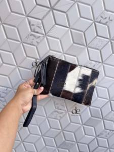 Pochette élégante en cuir de vachette véritable avec patchs western, couleur noire, petite pochette portefeuille stylée - Product Image 4