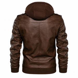 Custom <b>Men's</b> Faux <b>Leather</b> Puffer Coat Warm Polyester Filled Outerwear - Product Image 2