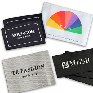 Étiquettes tissées en tissu damassé avec logo personnalisé, à coudre, en forme de drapeau, lavables, pour vêtements et mode - Product Image 3