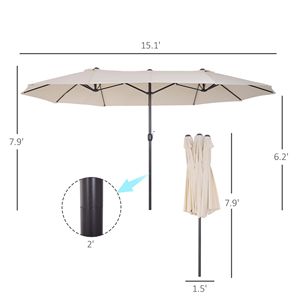 Ombrellone da Patio Extra Large 2,5m Bifacciale Crema/Bianco con Manovella per Esterni, Terrazze, Giardini, Piscine e Cortili - Product Image 3
