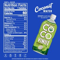 VINUT, à base de plantes, sans OGM, sans sucre ajouté, électrolytes essentiels, grossiste 100% eau de coco pure 1000ml (lot de 24)