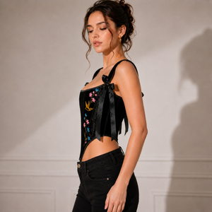 Corset Bustier Sculptant Sans Couture en Satin Noir Tissé Personnalisé OEM pour Femme, Broderie Florale, Effet Amincissant sur la Taille, Livraison DHL - Product Image 3