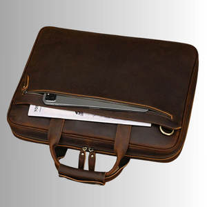 Maletín de Cuero Genuino Marrón para Hombre, con Asa Superior, para Portátil, con Cierre de Cremallera, de Alta Calidad y Duradero - Product Image 5