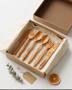 <b>Wood</b> Salad Server <b>Set</b> With Forks Spoons And Knives Eco Friendly Dishwasher Safe Manual Salad <b>Tools</b> - Product Image 4