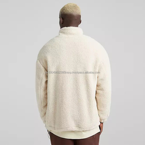 Oem Quarter Zip Putih Sweatshirt Beige Heavyweight <b>Mens</b> <b>Sherpa</b> <b>Fleece</b> Oversized Dropped Shoulder Pullover <b>Hoodie</b> - Product Image 2