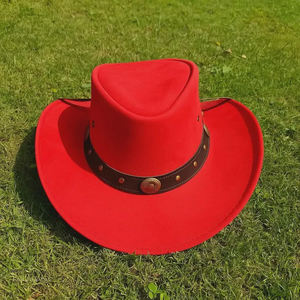 Nouveauté : Chapeau de cowboy en cuir rouge fait main, style steampunk, pour festivals et événements, look western - Product Image 3
