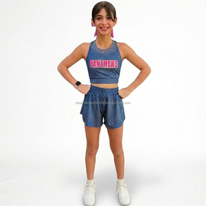 Conjunto de Uniforme de Animadoras para Niñas, Diseño Personalizado, Sublimación, Pedrería Frontal, Spandex, para Competencia Escolar - Product Image 1
