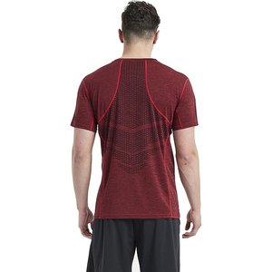 Dark Red Marl Contrast Stitch Men Crewneck Stretchy Active Seam Breathable Moisture Wicking T-<b>Shirt</b> Short Sleeve - Product Image 3