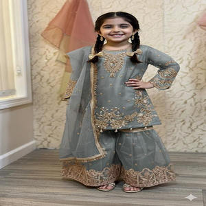 Trajes Sharara Elegantes Listos para Usar para Niñas (Colección Eid), Trajes de Organza Transpirables para Niñas, Trajes de Organza Bordados Listos para Usar - Product Image 5