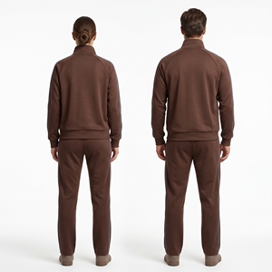 Conjunto Deportivo Unisex con Capucha y Logotipo Personalizado en Color Marrón Chocolate, Chaqueta con Cierre Completo y Pantalones de Pierna Recta, Ropa Deportiva al Por Mayor OEM - Product Image 2