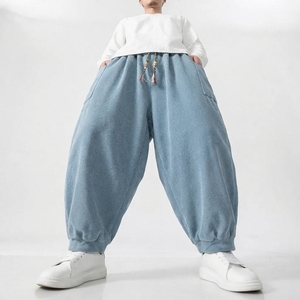 Pantalones de chándal anchos de algodón grueso con cordón para hombre, estilo urbano, holgados, informales, al por mayor - Product Image 5
