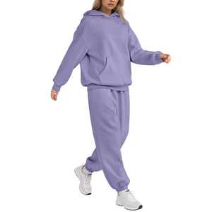 Conjunto Deportivo de 2 Piezas para Mujer, Sudadera Holgada de Felpa Cómoda, Pantalones Deportivos con Puños Acanalados, Grueso, 480 GSM, 100% Algodón - Product Image 1