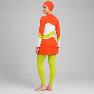 Ensemble de burkini 2 pièces modeste pour femme, coupe haute, en Spandex/Polyester, avec logo frontal, respirant - Product Image 3