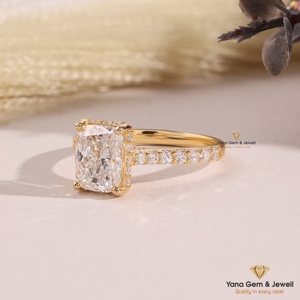 Bague de mariée de créateur en or jaune massif 14 carats, diamant de laboratoire CVD taille radiant, couleur F, clarté VVS2, 2,00 carats, certifié IGI, cadeau - Product Image 2