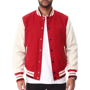 Veste universitaire pour homme, rouge et crème, mélange de laine, style baseball, col en tricot côtelé, veste décontractée streetwear - Product Image 2