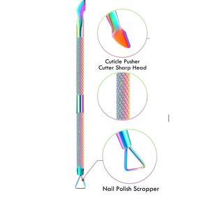 Pousse-cuticules chirurgical Morje double extrémité en acier inoxydable, réutilisable, double usage, avec poignée texturée, arc-en-ciel - Product Image 5