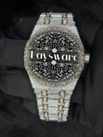 Montre automatique de luxe Hip Hop Iced Out pour homme avec cadran en verre analogique en acier inoxydable, sertie de diamants VVS Moissanite, livrée avec boîte