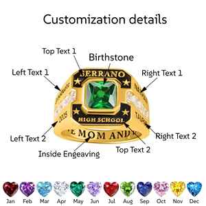 Anillo de Graduación Universitario Personalizado BOJ School Ring 048, Anillo de Colegio Secundario para Ella, con Piedra de Nacimiento, Plata 925, ¡Oferta! - Product Image 4