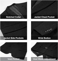 Costumes pour hommes noirs unis coupe ajustée 3 pièces, tenue de mode décontractée et élégante pour mariage, pantalon, veste, blazer, costume de bureau, services OEM