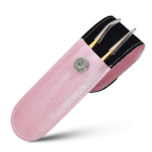 2 pinces à épiler à pointe droite et incurvée, 4,5 pouces, en acier inoxydable, pour extensions de faux cils, avec étui en cuir - Product Image 3