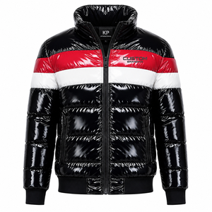 Custom Logo Mens Shiny Puffer Jacket Color Block Hooded Winter <b>Bubble</b> <b>Coat</b> OEM Wholesale Customizable Waterproof Breathable - Product Image 1