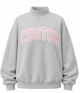 Sweat-shirt à col roulé personnalisé avec impression de lettres pour femme, gris, mélange de coton, tricoté, décontracté, coupe classique, automne - Product Image 1
