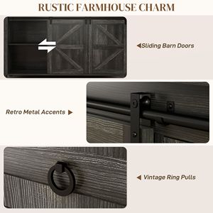Distressed Dark Gray 60-Inch Farmhouse Buffet Cabinet for Villa/ Home <b>Sideboard</b> Sliding Barn Doors Drawers Adjustable Shelves - Product Image 4