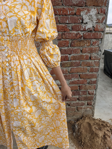 เดรสผ้าฝ้ายพิมพ์ลายบล็อกมือ งานขายดีปี 2026 คอวี แขนยาว ลายดอกไม้ เดรสยาวแม็กซี่สำหรับผู้หญิง ราคาโรงงาน - Product Image 3