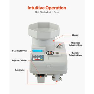 Contador de Monedas Profesional con Pantalla LED, Clasificador y Envolvedor Automático de Monedas de 25 Centavos, con Capacidad para hasta 11000 Monedas - Product Image 4