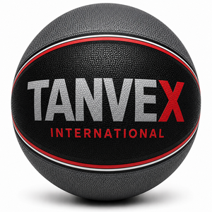 TANVEX Ballon de basketball en PU, design noir, rouge et blanc, durable, marque internationale - Product Image 1