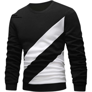 Sweat-shirt en tricot à col rond pour homme, noir et blanc, coupe classique, décontracté, pour l'automne - Product Image 1