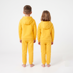Conjunto Deportivo Cómodo con Capucha y Media Cremallera, Color Amarillo Sólido, para Niños, de Algodón, Dos Piezas - Product Image 6