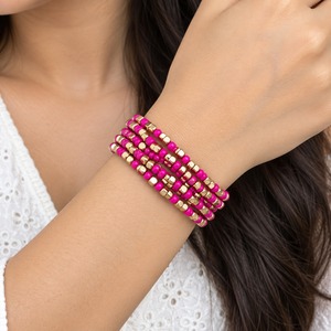ชุดสร้อยข้อมือลูกปัดสีชมพูและชุบทองสไตล์โบโฮเครื่องประดับยืดได้เครื่องประดับแฟชั่นสำหรับทุกเพศ - Product Image 2