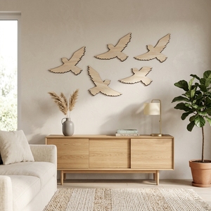 Silhouette murale artisanale en bois d'oiseau en vol, sculpture murale minimaliste en bois naturel de colombe en vol, décoration pour chambre d'enfant et salon - Product Image 5