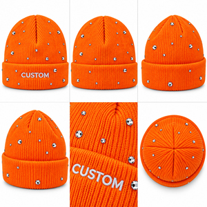 OEM Fashion Winter Warm Unisex Men <b>Ladies</b> Acrylic Knit Rhinestone <b>Hat</b> <b>Beanies</b> With Custom logo Embroidery - Product Image 6