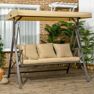 Dondolo da Giardino a 3 Posti con Tettuccio Regolabile, Cuscino e 3 Cuscini Decorativi - Product Image 2