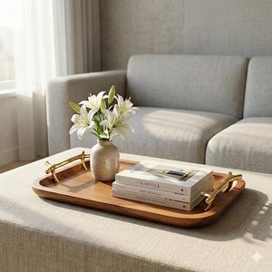 Handmade Acacia <b>Wooden</b> <b>Serving</b> Tray Gold Metal Handle Decorative Tea Snack <b>Platter</b> for Home Wedding Catering - Product Image 4