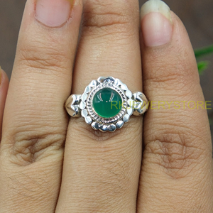 925 Sterling <b>Silver</b> Green Onyx Cabochon <b>Ring</b> Handmade Vintage Boho Heart Design Adjustable <b>Statement</b> <b>Ring</b> For Women Her Unisex - Product Image 4