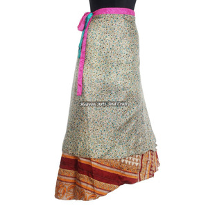 Jupe longue sexy en rayonne et soie pour filles, taille 38 pouces, 2 couches, réversible, en tissu de soie imprimé, style sari magique - Product Image 6