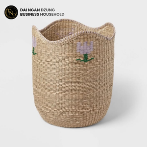 Round Woven Seagrass <b>Foldable</b> Vintage Handmade Storage <b>Basket</b> for Home Organization - Product Image 1