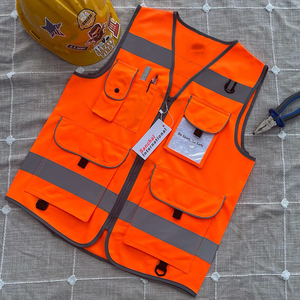 Chaleco de Seguridad Naranja para Hombre con Franjas Reflectantes, Cierre de Cremallera, Múltiples Bolsillos, Transpirable, de Poliéster, Ropa Exterior Informal - Product Image 4