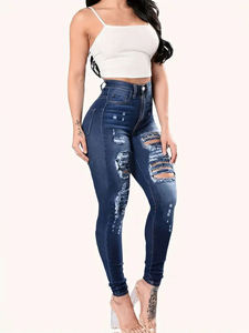<span class=keywords><strong>Jean</strong></span> en denim vintage de haute qualité pour <span class=keywords><strong>femme</strong></span>, taille haute, extensible, coupe skinny, avec trous effet vieilli, respirant et confortable - Product Image 4