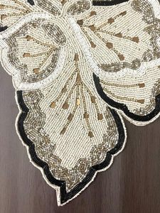 Embroidered Floral Table Runner Beige Brown Pattern Luxury Home Decor Washable Polyester - Product Image 3