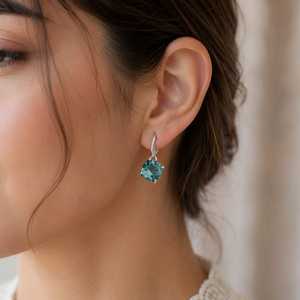 Aquamarine Silver <b>Earrings</b>, Aquamarine Dangle <b>Earrings</b>, 925 Sterling Silver Gemstone <b>Earrings</b>, March Birthstone Gift - Product Image 1