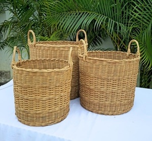 Eco-friendly Round Brown Rattan <b>Woven</b> <b>Basket</b> Versatile for planters waste bins and storage. Ideal for homes restaurants hotels - Product Image 3