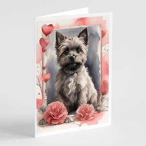 Cairn Terrier Valentine Roses Cartes de vœux fantaisistes A7 Lot de 8 cartes de note vierges avec enveloppes Taille 5x7 - Product Image 1