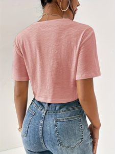 T-shirt court streetwear pour femme, vente en gros, décontracté, à manches courtes, coupe ajustée, en coton doux, mode été - Product Image 4